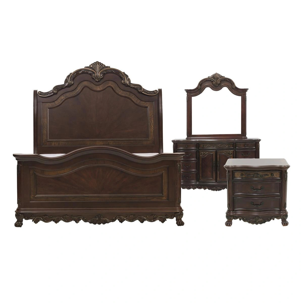 Made of cherry and walnut veneer wood and engineered wood