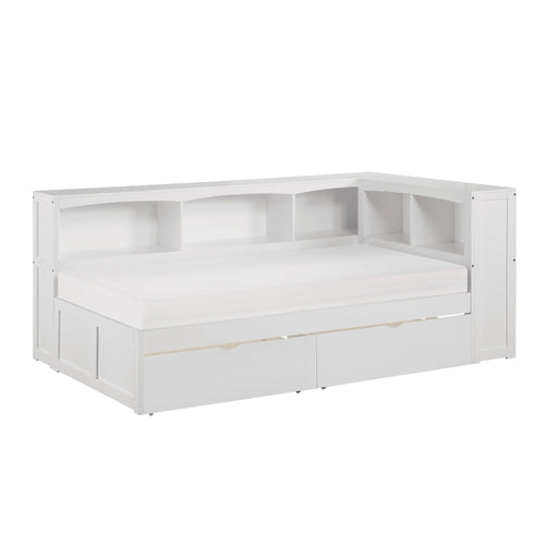 Galen-(4) Twin Bookcase Corner Platform Bed with Storage Boxes image